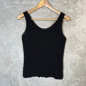 Vintage Cyn Les Black Beaded Wool Sweater Tank Top British Hong Kong Sz 34 (XS)